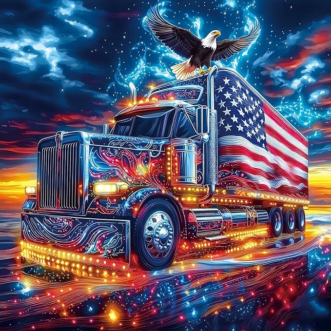 500 Piece Puzzles for Adults, 4th of July- Bald Eagles and Trucks Puzzle for Adults, Hard Challenge Art Jigsaw Puzzles, for Gifts Birthday Party Games Family, 20 * 20 inch Dust Free Puzzle