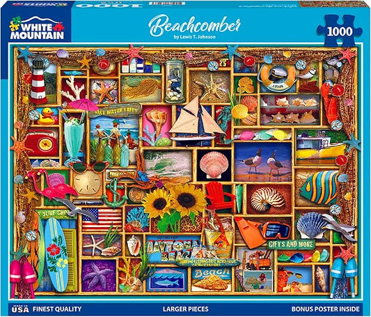White Mountain 1000 Piece Jigsaw Puzzle Summer Beach Collage Puzzles with Large Pieces Gift for Adults and Family 24"x30" - Beach Comber