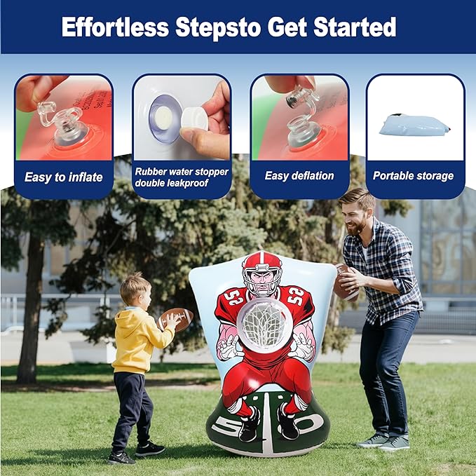 Inflatable Football Training Toss Game Inflatable Football Pitching Target for Kids, Double-Sided Outdoor & Indoor, Includes 2 Footballs, Pump & Patch Kit Football Games Gifts for 36 Months+