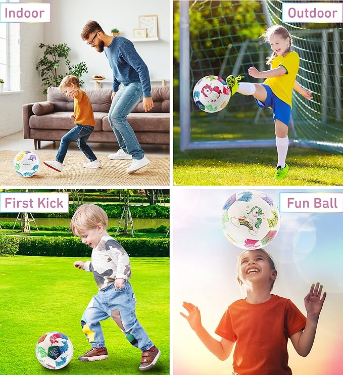 Unicorn Size 3 Kids Soccer Ball - Colorful Unicorn Ball for Boys and Girls, Indoor and Outdoor Sports Games