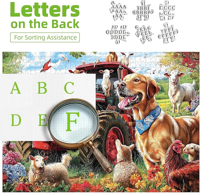 MINIWAN Cozy Country Farm Animals with Golden Retriever Puzzles for Adults 1000 Pieces, Red Tractor Goats Chicken Farm Jigsaw Puzzle, Gift for Farm & Dog Lovers 27.5x19.7 Inch