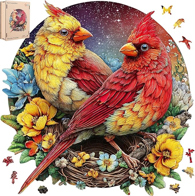MEATRN Winter Cardinals Puzzles for Adults, Fun Educational Wooden Puzzle, Christmas Decorative Gift, Relaxing Wood Puzzle Game for Family & Friends, 508 Pcs, 16.5x16.7 in