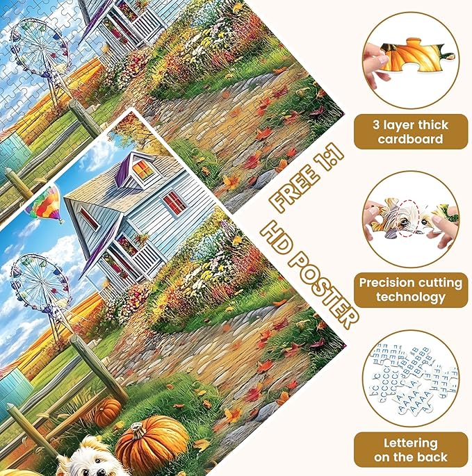 500 Piece Jigsaw Puzzle for Adults, Hot Air Balloon Farm Dog Puzzles, Funny Puppy Jigsaw Puzzles, Animal Pet Lover Challenging Puzzles for Friends Family Activity Game Nights Gifts