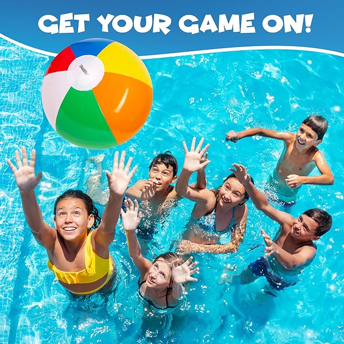 Kangaroo 12 Pack Inflatable Beach Balls for Kids & Adults – 12” Colorful Pool Fun Party Favors, Bulk Beach Toys for Swimming Games, Luau, Birthday, Summer Pool Party Decorations Supplies