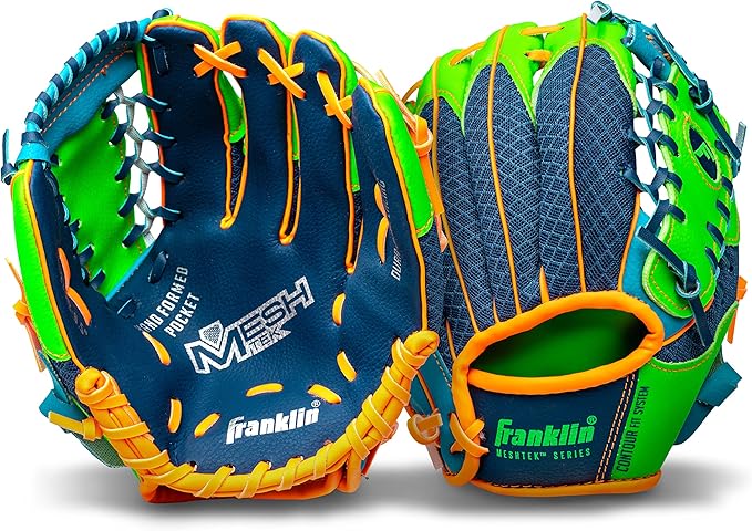 Franklin Sports Kids Baseball Glove + Foam Ball Sets - Meshtek Youth Teeball Gloves for Kids + Toddlers - Left + Right Hand Throw - 9.5" Inch