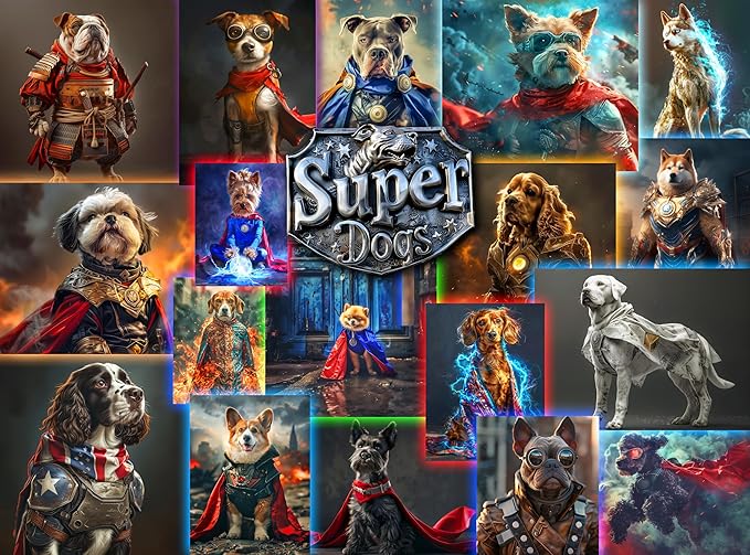 Superhero Dog - 1000 Piece Collage Jigsaw Puzzle - Colorful and Funny Adult Puzzle | Great for Adults & Kids - Cute Dogs and Puppy Like French Bulldog, Spaniel and Corgi (Super Dogs)