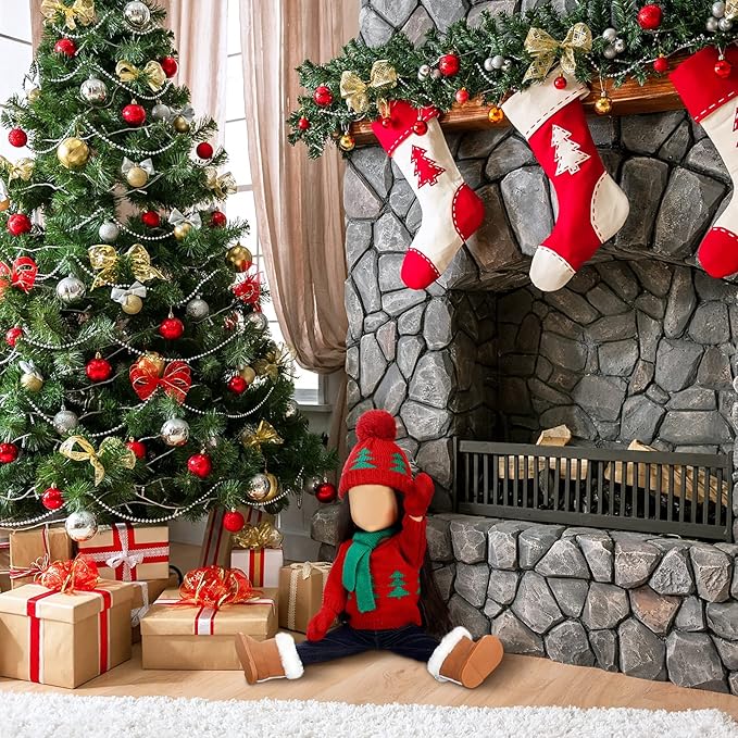 Bencailor 6 Pcs 18 Inch Christmas Doll Clothes and Accessories Winter Outfits Set Sweaters Trousers Hats Shoes Gloves for 18 Inch Doll Gifts(Red Green)