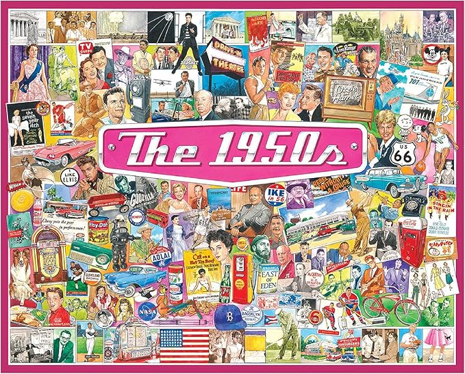 White Mountain 1000 Piece Jigsaw Puzzle Midcentury Americana Icons Collage Puzzles with Large Pieces for Adults and Family 24"x30" – The 1950s