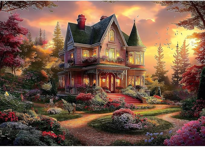 Puzzles for Adults 1000 Pieces, Victorian House at Sunset Jigsaw Puzzle for Family Decoration, Party Game, Finished Size 27.5" x 19.7"