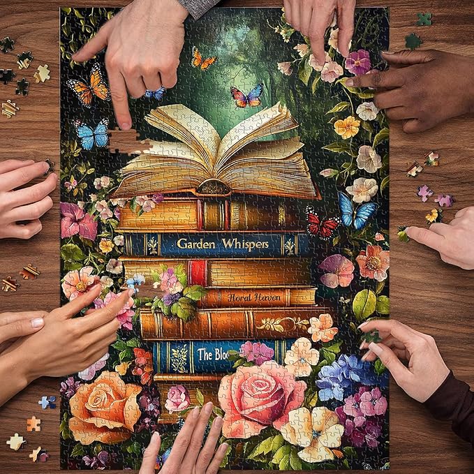 Vintage Book Puzzles for Adults 1000 Pieces,PICKFORU Retro Flower Garden Jigsaw Puzzle Wildflower Pages，Difficult Plant Floral Puzzle for Book Lovers