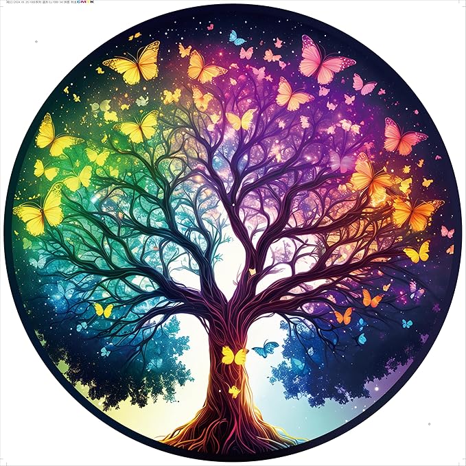 Round Puzzle 1000 Pieces for Adults Tree of Life Butterfly Jigsaw Puzzle Aesthetic Circular Game Family Wall Decor Gift