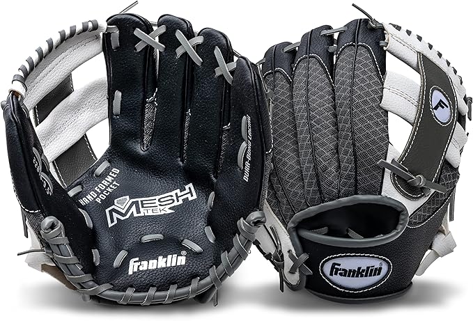 Franklin Sports Kids Baseball Glove + Foam Ball Sets - Meshtek Youth Teeball Gloves for Kids + Toddlers - Left + Right Hand Throw - 9.5" Inch