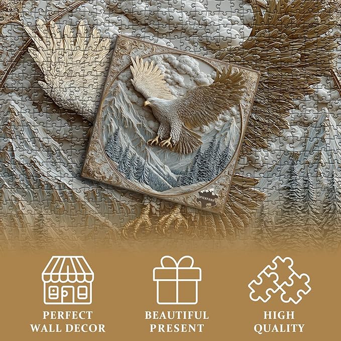 Carved Eagle Jigsaw Puzzle 1000 Pieces, Nature Bird Bald Eagle Puzzle Unique Art, Mountain Puzzle for Adults Animal White Forest