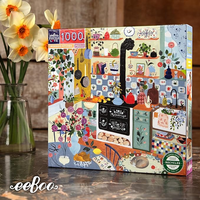 eeBoo 1000 Piece Puzzle - Morning Kitchen Jigsaw Puzzle for Adults, Square 23" x 23" Made with Recycled Board & Vegetable-Based Ink
