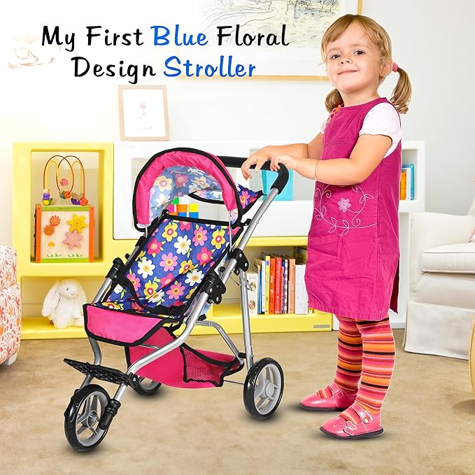 fash n kolor® Baby Doll Stroller Gift for Kids, Toy Doll Stroller with Adjustable Canopy & Storage Basket Push Pram Baby Stroller for Dolls - Foldable Doll Stroller for Pretend Play Dolls Accessories