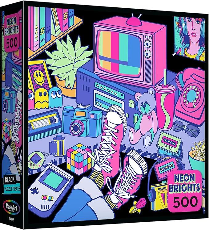 RoseArt - Neon Brights - 1980s - 500 Piece Jigsaw Puzzle, Retro-Inspired, Vibrant Neon Colors, Ages 12 and Up