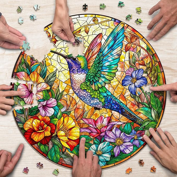 Round Hummingbird Puzzles for Adults 1000 Pieces, Beautiful Bird Flower Jigsaw Puzzles 1000 Pieces for Adults, Fun Puzzles with Letters On Back, Challenging Game Toys (26.5 * 26.5in)