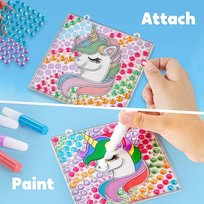 Klever Kits 4PCS Window Art, 2-in-1 Gems and Gels Suncatcher, 2 Ways to Play Diamond and Gels, Arts & Crafts Toys for Boys Girls, Christmas Birthday Gifts for Kids Age 6 and Up