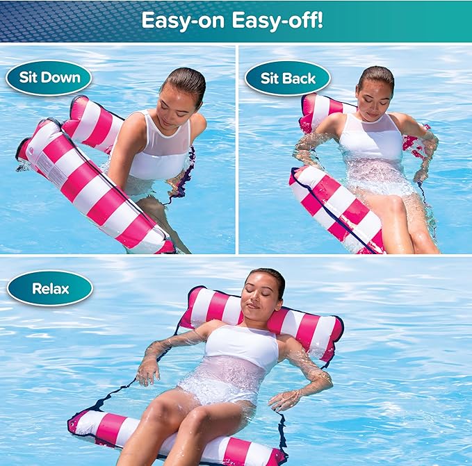 Aqua Original 4-in-1 Monterey Hammock Pool Float & Water Hammock – Multi-Purpose, Inflatable Pool Floats for Adults – Patented Thick, Non-Stick PVC Material – Pink