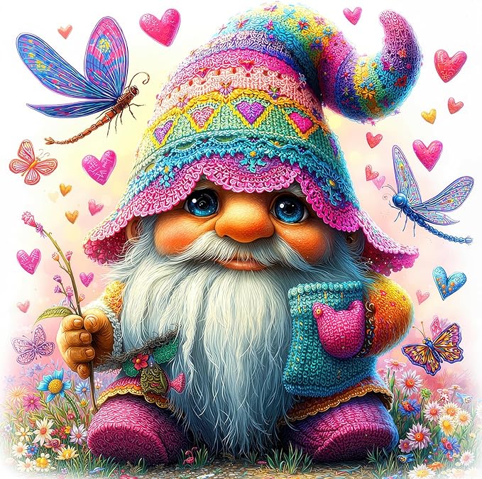1000 Pieces Jigsaw Puzzles for Adults, Cute Gnome with Hearts & Butterflies Puzzle with Letters on Back, 22.8×22.8 Inch Hard Difficult Challenging Adult Puzzle for Gift & Home Decor