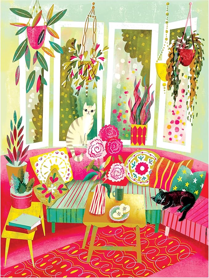 RoseArt - Cozy Cats 500 Piece Double-Sided Jigsaw Puzzle – Matte & Glossy Sides – Cat Puzzle for Adults - 2-in-1 Puzzle with Bonus Poster