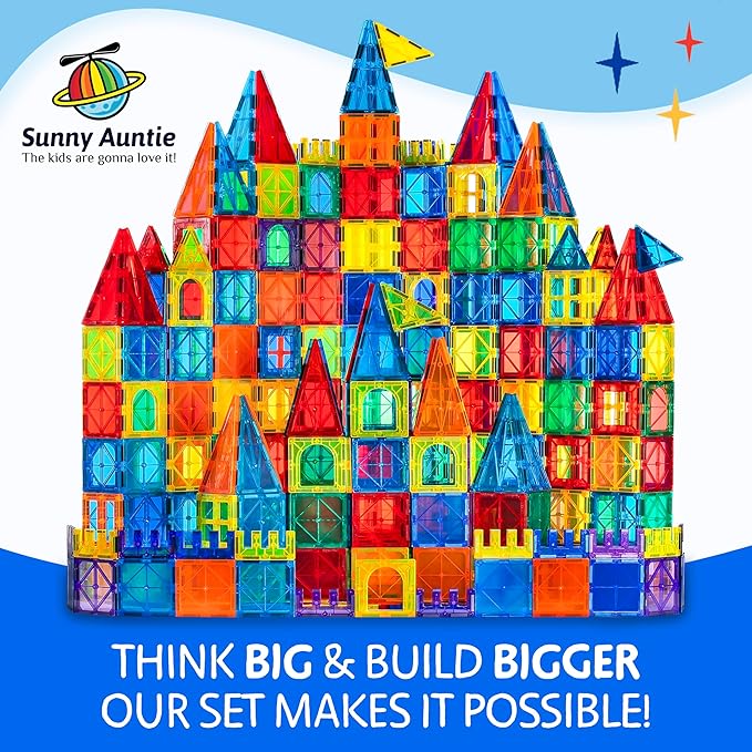 Magnetic Tiles 150 PCS XL Set with Storage Bag – Magnetic Building Tiles for Kids Ages 3-8, STEM Magnet Construction Toy for Boys & Girls