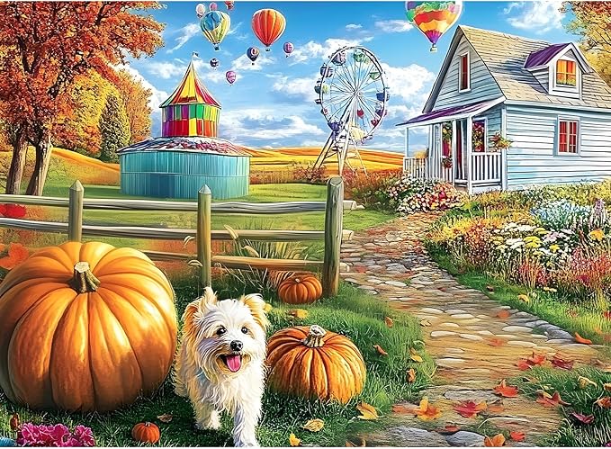 500 Piece Jigsaw Puzzle for Adults, Hot Air Balloon Farm Dog Puzzles, Funny Puppy Jigsaw Puzzles, Animal Pet Lover Challenging Puzzles for Friends Family Activity Game Nights Gifts