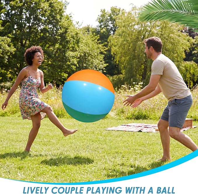 Sosation 4 Pcs Giant Inflatable Beach Ball 30inch Large Baseball Soccer Basketball Football 2.5ft Inflatable Sport Ball for Summer Pool Beach Outdoor Sports Themed Party(Rainbow Style)