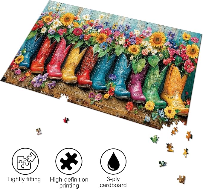 Bimkole Boots Puzzles for Adults 1000 Pieces, Flower Paper Jigsaw Puzzle 1000 Pieces - Fun and Challenging Family Decoration Puzzle Great Gift Idea, Finished Size is 31.5 x 16.14 in