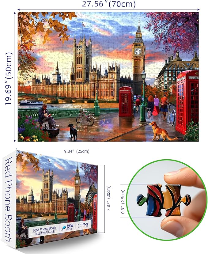 1000 Piece Puzzle for Adults, London Big Ben Westminster Palace Jigsaw Puzzles, Funny Puzzle, Perfectly Fitting Pieces, Home Decor Birthday Party Gift for Adults Seniors 27.5" x 19.7"