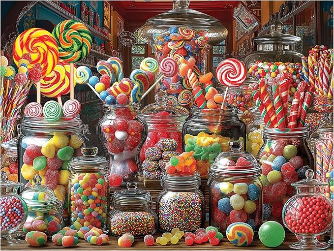 White Mountain 500 Piece Jigsaw Puzzle Fun Food Treat Puzzles with Large Pieces Gift for Adults and Family 18"x24" - Candy Store