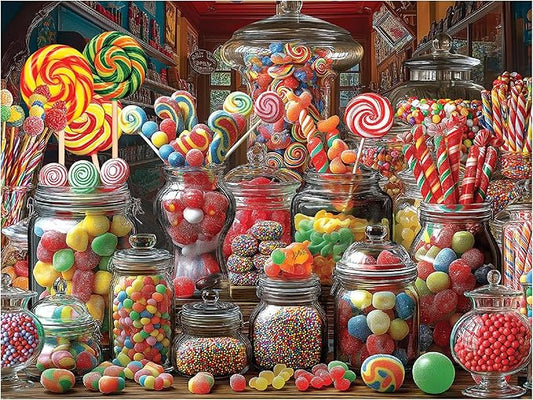 White Mountain 500 Piece Jigsaw Puzzle Fun Food Treat Puzzles with Large Pieces Gift for Adults and Family 18"x24" - Candy Store