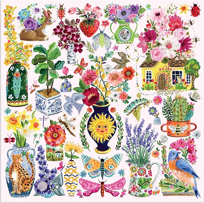 Galison Buzzy Bouquets – 500 Piece Jigsaw Puzzle Featuring Beautiful Artwork of Quirky Flower Vases and Buzzy Insects