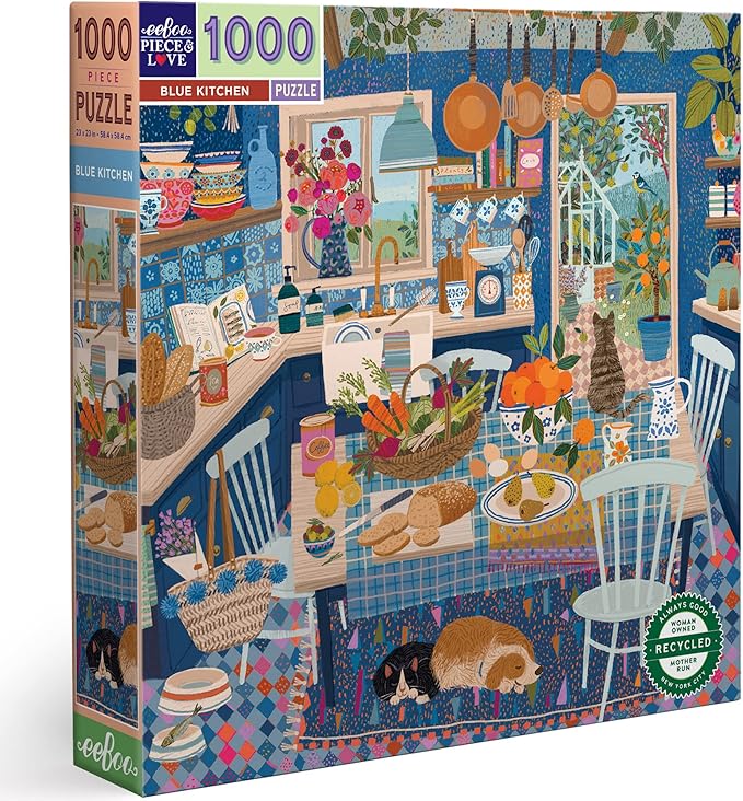 eeBoo 1000 Piece Puzzle - Blue Kitchen Jigsaw Puzzle for Adults, Square 23" x 23" Made with Recycled Board & Vegetable-Based Ink