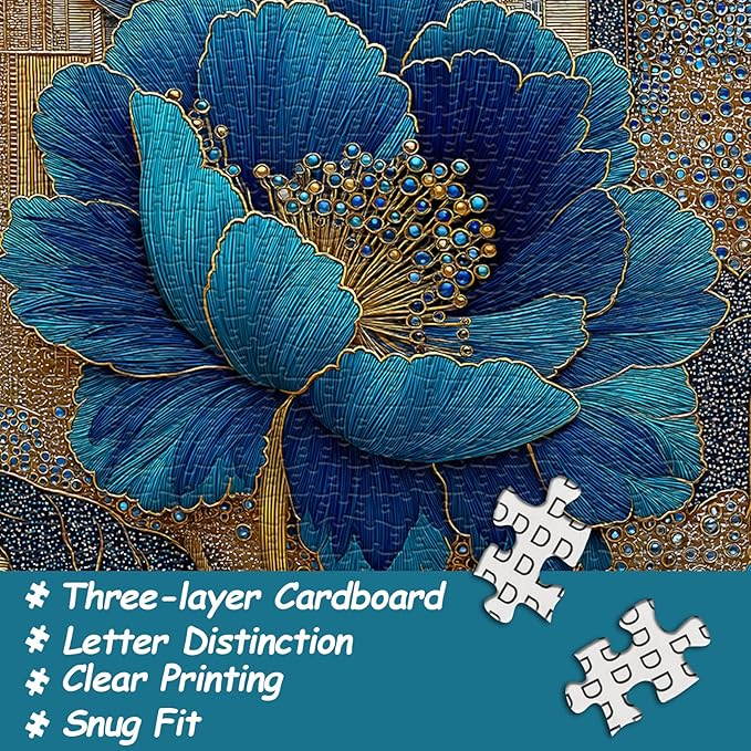 Blue Flower Puzzles for Adults 1000 Pieces, Beautiful Vintage Elegant Floral Jigsaw Puzzles, Diamond Aesthetic Art Plant Theme Puzzle Challenge for Adults Artistic