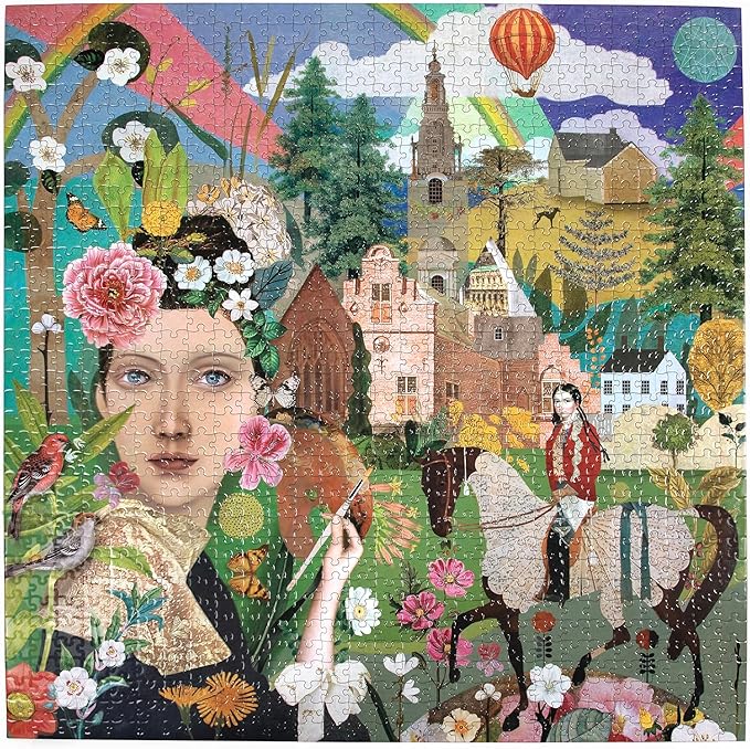 eeBoo Piece & Love: Artist & Daughter - 1000 Piece Puzzle - Adult Square Jigsaw, 23x23, Includes Image Reference Insert, Glossy Pieces