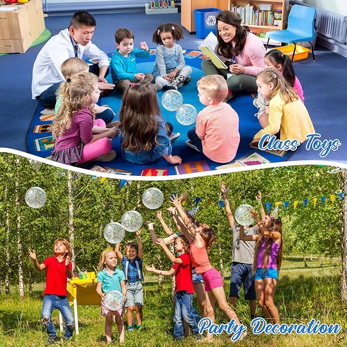 Hungdao 25 Pcs Inflatable Glitter Beach Ball 8 Inches Mini Clear Floatable Confetti Ball for Kids Bulk Swimming Pool Theme Party Toy for Hawaiian Theme Party Decorations Favors Supplies