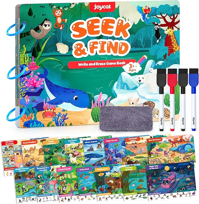 JoyCat Seek & Find Game Book - Animal Preschool Learning Activity for Toddlers & Kids, Travel Activities Toys for Road Trip Car Airplane, Christmas Toys, Educational Gifts for Boys Girls Ages 3-5