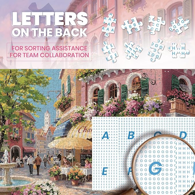 Puzzles for Adults 1000 Pieces, Spring Italy Bistro Flower Street Landscape,1000 Piece Puzzle for Adults Seniors, European Hard Jigsaw Puzzles with Letters on Back, 1:1 Poster