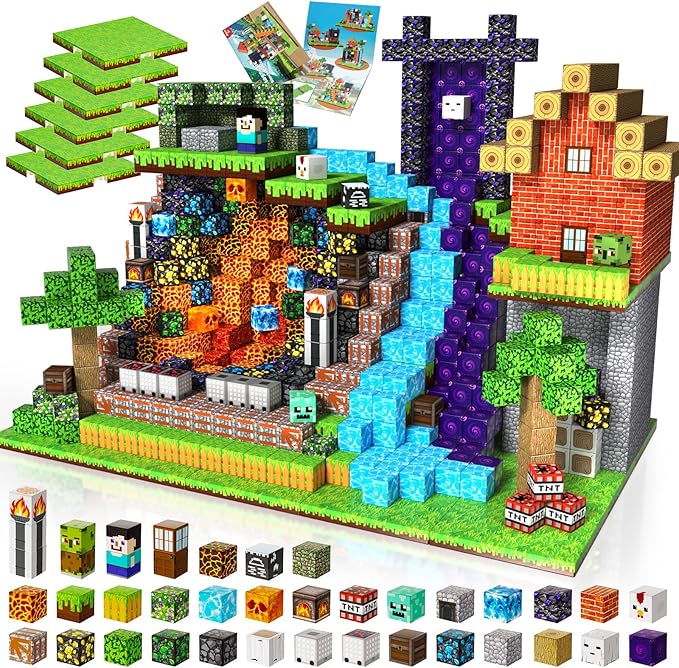 200PCS Magnetic Building Blocks with 6 Base Plate, Magnetic Blocks Cubes for Kids Ages 4-8, Stacking Magnet Blocks STEM Building Toys for Boys Girls Ages 3 4 5 6 7 8-12 Easter Birthday Gifts