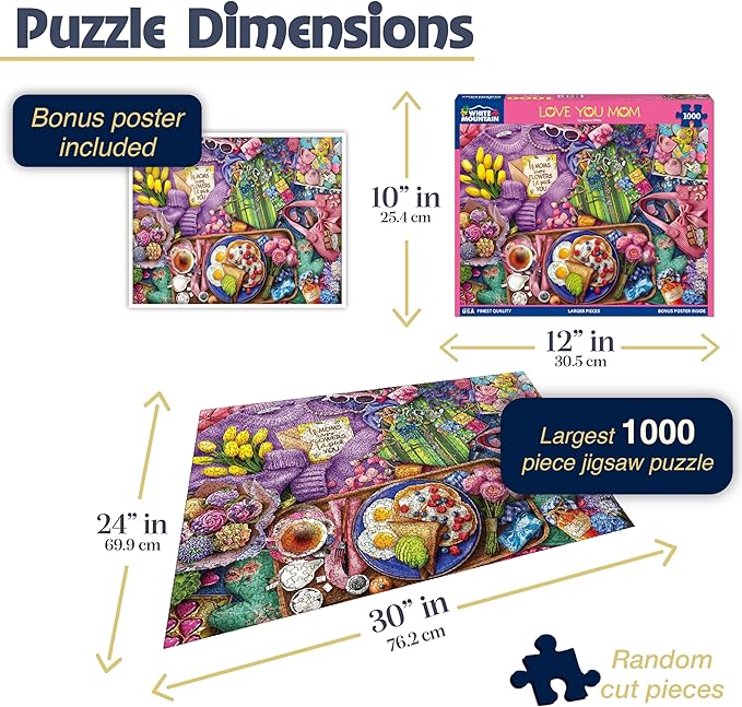 White Mountain 1000 Piece Jigsaw Puzzle Mother's Day Collage Puzzles with Large Pieces, Gift for Adults and Family 24"x30" - Love You Mom