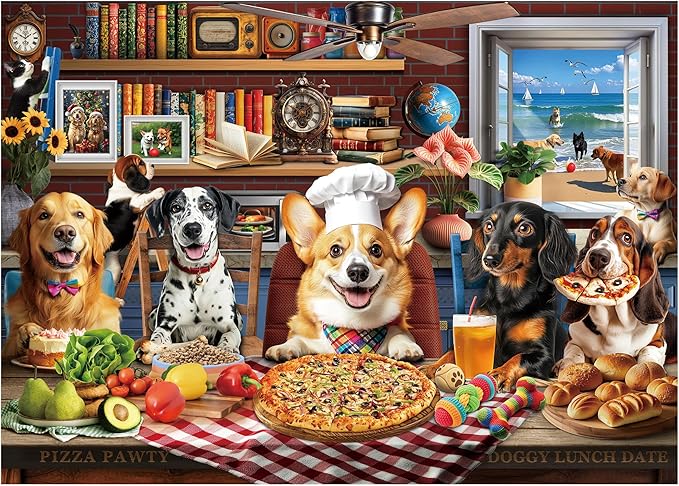 BenBen Puzzles for Adults 1000 Pieces, Dogs' Dinner Party, Dog Jigsaw Puzzle with Patterns on Back, Funny Animal Puzzle, Challenging Puzzles for Family Game Night, Home Décor