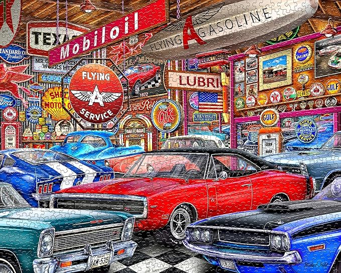 Springbok Muscle Car Museum 1000 Piece Jigsaw Puzzle for Adults - Classic Cars - Unique Cut Pieces - Made in USA