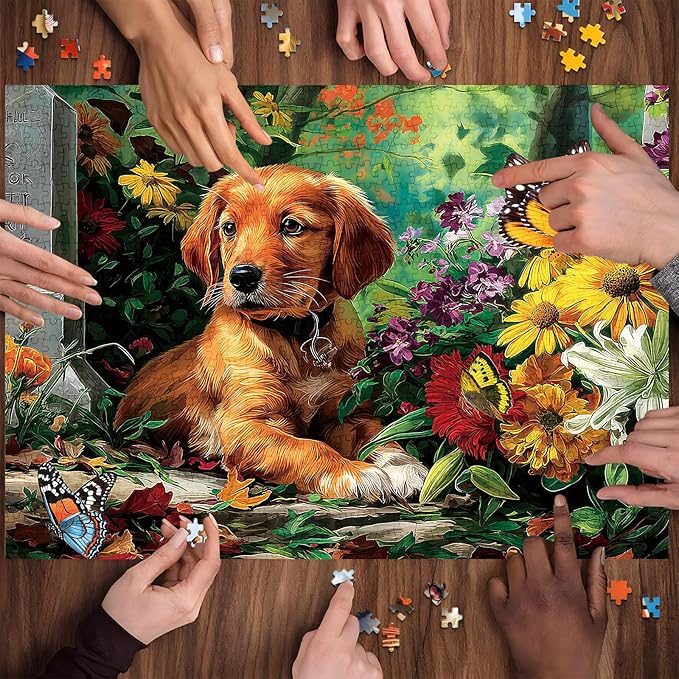 500 Pieces Puzzle for Adults, Puzzles for Adults 500 Pieces, Puppy at Flowered Grave Jigsaw Puzzle, Challenging Perfect for Game Nights, 20.5 X 15 in