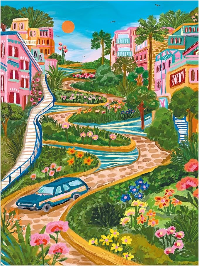 RoseArt - Millie Illustrates - Lombard Street San Francisco - 300 Piece Jigsaw Puzzle, Colorful Travel Art Illustrated Puzzle for Adults