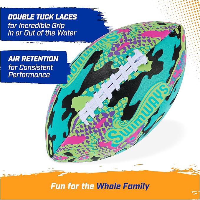 Swimways Hydro Waterproof Football, Outdoor Games for Adults and Kids, Swimming Pool Accessories and Pool Party Games,9.25 Inches, Green