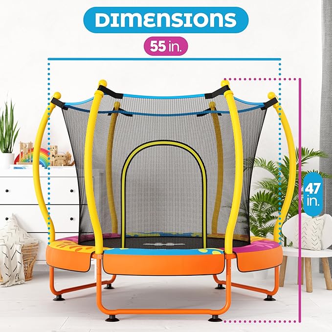 Happin® 55’’ Trampoline for Kids with Safety Enclosure, Indoor & Outdoor Toddler Trampoline, Ultra Safe Design with Multi Activity Accessories, Perfect Toddler Gift for Boys & Girls Ages 1–8
