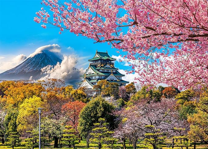 HUADADA 1000 Piece Puzzles for Adults - Cherry Blossoms in Osaka Castle, Japan - Jigsaw Puzzles for Adults 1000 Piece Educational Games Colorful Puzzles for Home Decoration
