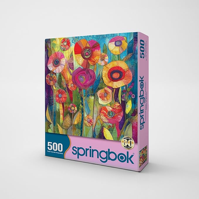 Springbok Patchwork Petals 500 Piece Jigsaw Puzzle for Adults - Quilted Flowers - Unique Cut Pieces - Made in USA
