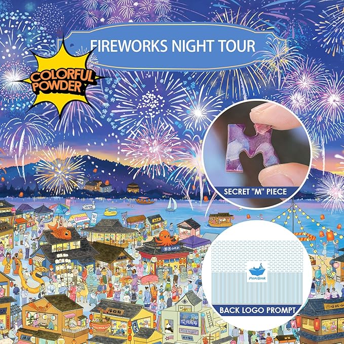 MOMIBOOK Puzzles for Adults 2000 Pieces Jigsaw Puzzles of Fireworks Night Tour, Colorful Powder Painting Image Chinese Twon Challenging Hard Impossible Puzzle Unique Party Christmas Birthday Gifts